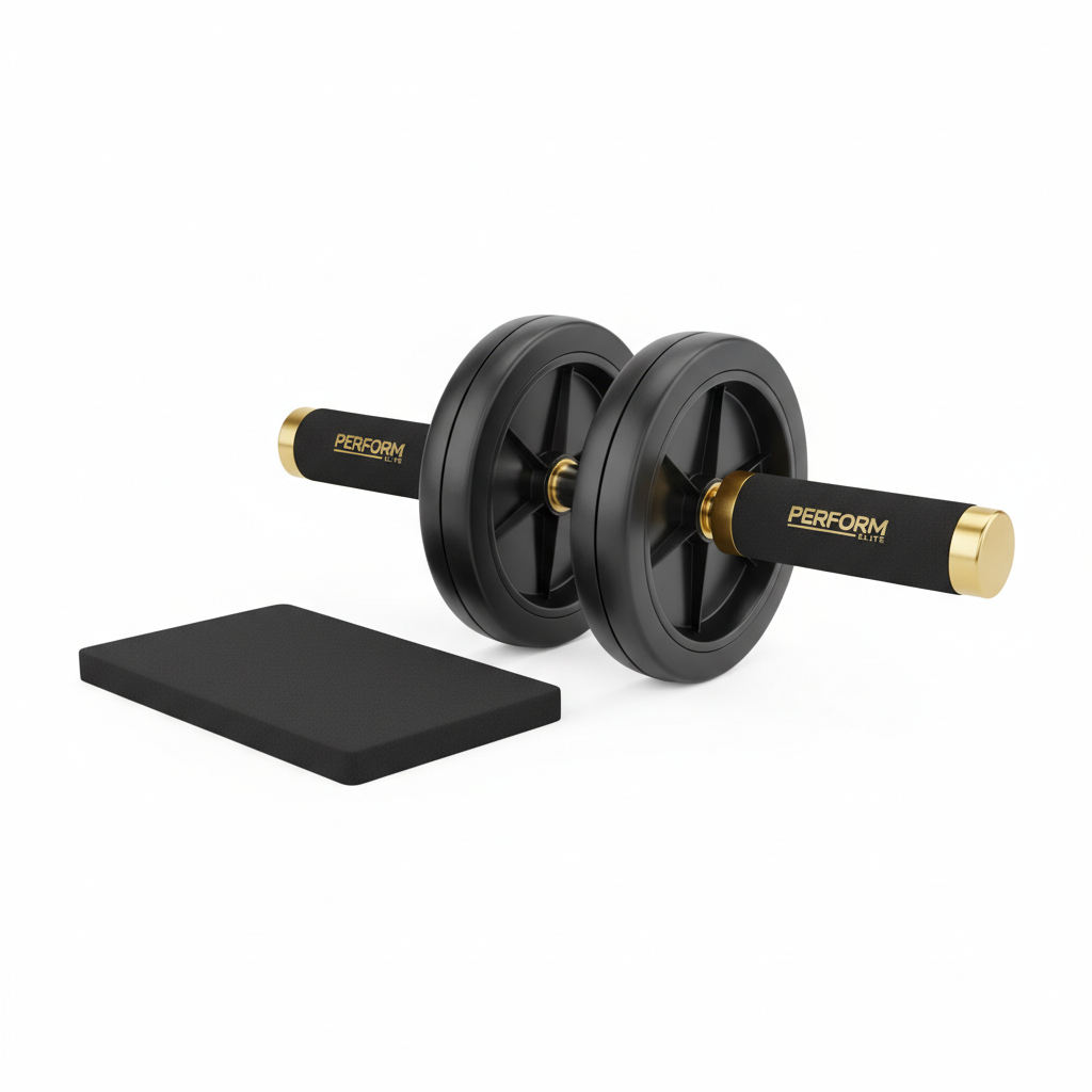 CoreMax Pro Ab Roller Wheel with dual wheels, foam handles and knee pad